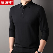 恒源祥長(zhǎng)袖T恤男秋季新款中年休閑爸爸裝體恤男裝純色翻領(lǐng)t恤男 黑色 XL 180/52/115