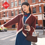 逸紅顔（E.Beauty）婉沁2025年冬裝新品外套女裝短款針織兔毛毛衣開(kāi)衫新年紅色 酒紅色 均碼