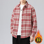 百鵲亭毛呢外套男2025秋冬季高級感格子襯衫外套男寬松加絨翻領(lǐng)夾克男 3300紅色 【加絨款  面料升級】 2XL