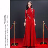 黛筱詩(shī)大合唱團演出服女長(cháng)裙成人舞臺現代表演服裝指揮高貴優(yōu)雅獨唱禮服 紅色 M