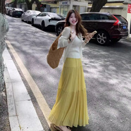 2025秋季新款火今年流行針織背心開(kāi)衫上衣搭配高腰百褶裙三件套 三件套 M (建議100斤以下)