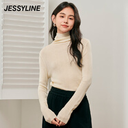 JESSYLINE杰茜萊純色百搭高領(lǐng)套頭針織衫女2024秋冬新款打底毛衣 商場(chǎng)同款 米白色 均碼