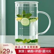 WINTERPALACE玻璃杯子水杯家用大容量帶把手男女士耐高溫喝水口杯牛奶杯帶刻度 1000ml帶蓋