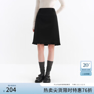 范思藍恩設計感時(shí)尚下擺荷葉邊包臀A字半身裙2025冬新款裙子4418 黑色 M