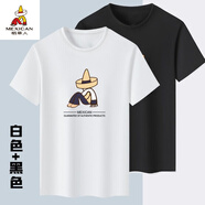 稻草人（MEXICAN）男士短袖t恤正品2024新款時尚純色棉T透氣吸汗短袖t恤買一送一 白色+黑色 [2件裝.] L （110-125斤）
