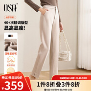 歐莎（OSA）加厚毛呢西裝褲子女秋冬2025年新款高腰煙管褲休閑直筒褲 淺杏色 S
