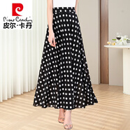 皮爾卡丹（pierre cardin）夏季純色藍色雪紡半身長裙2024新款高腰A字大擺仙女裙中長款舞裙 A10黑底小白點 L