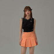 CHUU刺繡字母針織背心女2025夏季新品撞色翻領(lǐng)基礎(chǔ)學(xué)院吊帶上衣薄 黑色 均碼