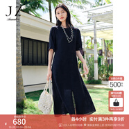玖姿·安娜蔻古典風(fēng)優(yōu)雅氣質(zhì)萊賽爾提花收腰連衣裙女2025夏季新款 丈青 3XL