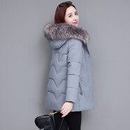 啄木鳥(niǎo)加絨加厚冬季大碼棉服女小棉襖中長(zhǎng)款棉衣 灰色 M (建議80-95斤)