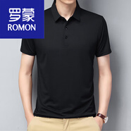 羅蒙（ROMON）男裝仿桑蠶絲短袖男士中老年真絲質(zhì)感T恤爸爸裝翻領(lǐng)冰絲T帥氣 7707純色黑色 185/3XL建議170-185斤