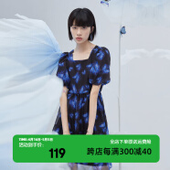 艾莱依（ERAL）艾莱依连衣裙2022新款女春夏甜美夏装通勤女装小众设计裙子 黑底色花 155