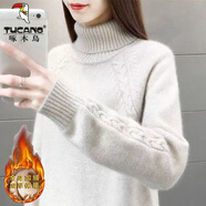 啄木鳥(niǎo)2024新款高領(lǐng)羊·毛衫女加厚毛衣秋冬季內外穿短款套頭韓版針織打 杏色加/絨加/厚 M 85-100斤