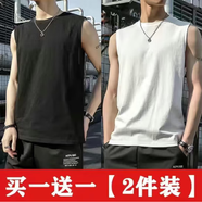 嘉曄馬甲背心男潮男士標(biāo)準(zhǔn)型純白色坎肩背心運(yùn)動無袖背心男韓版體恤 白色+黑色【2件裝】 2XL