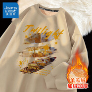真維斯（Jeanswest）圓領(lǐng)衛(wèi)衣男女同款春秋款2025情侶長(zhǎng)袖上衣中國(guó)風(fēng)外套寬松打底衫男 【加絨款】卡其(大日暮晚巷) 2XL /185(體重160-180斤左右)