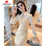 皮爾卡丹（pierre cardin）秋冬季連衣裙2024年新款polo領(lǐng)單排扣撞色小個(gè)子氣質(zhì)女裝時(shí)尚裙子 連衣裙 M