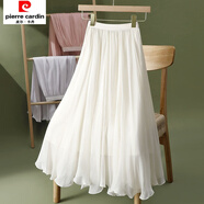 皮爾卡丹感不規則流光紗雪紡半身裙女春夏新款高腰顯瘦大擺A字中長(cháng)裙 杏色 2XL 適合126-145斤