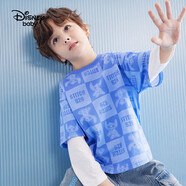 迪士尼（DISNEY）童裝兒男女童針織假兩件長(zhǎng)袖T恤打底衫上衣25春秋DB311AA08藍(lán)130