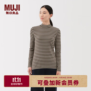 無印良品（MUJI）女式 起毛羅紋編織半高領(lǐng)長(zhǎng)袖T恤 上衣打底衫女款內(nèi)搭春秋女裝 炭灰色條紋 M （160/84A）