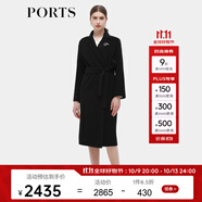 PORTS寶姿秋季新款女裝甜美櫻粉長(zhǎng)袖中長(zhǎng)毛呢大衣ALD9C003QZW025 黑色（胸針隨機(jī)贈(zèng)送） XS 2