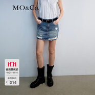 MO&Co.牛仔半身裙微A短裙夏愛(ài)心波點(diǎn)中腰破洞手工磨白甜酷摩安珂 牛仔藍(lán)色 S 160