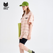 a02【趣玩】a02通勤風(fēng)短袖T恤女2024夏季新品撞色條紋減齡寬松T恤女 粉色條紋 S
