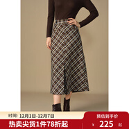 獨束大碼女裝裙擺壓褶A字半身裙2024年冬新款新復古回潮法式優(yōu)雅顯瘦 藍咖格紋 M (尺碼：1)