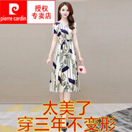 皮爾卡丹（pierre cardin）冰絲緞面連衣裙2025夏季新款系帶修身顯瘦中長款V領(lǐng)短袖印花裙子 905#藍(lán)色格子裙 【有口袋】 S 建議體重：80-95斤