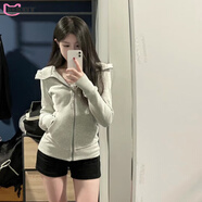 DXOT外套女春秋款2025新款秋冬穿搭修身女裝秋冬上衣早秋粉色衛(wèi)衣秋裝 白灰 M