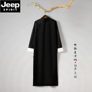 JEEP SPIRIT大褂男中國風(fēng)棉麻民國長(cháng)衫相聲長(cháng)袍馬褂中式伴郎服評書(shū)唐裝演出服 C53-O-黑色 L 175建議110-150斤