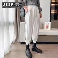 吉普（JEEP）白色搭配馬丁靴的褲子垂感高級感夏季魔術(shù)貼西褲男寬松工裝束腳褲 白色 XL