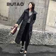 BUTAO輕薄羽絨服女中長(cháng)款新款顯瘦白鴨絨過(guò)膝寬松時(shí)尚外套女裝 黑色 XS 100以下