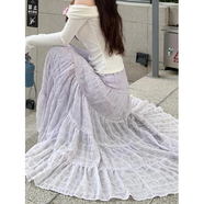 園翌巨好看的早秋一整套獨特絕美漂亮溫柔系一字肩針織紫色半身裙套裝 單-紫色波點(diǎn)半身裙 S