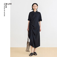 噢姆（AUM）【復古新中式】AUM噢姆春季新款黑色中式斜門襟提花連衣裙女 黑色 L