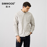 SIMWOOD/簡(jiǎn)木【寬松版型】210g牛津紡復古條紋休閑長(cháng)袖襯衫SM130455 咖啡條 3XL建議181-200斤