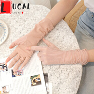 LUCALY蕾絲長(cháng)袖防曬手套夏季防曬開(kāi)車(chē)蕾絲手套女薄款露二指防滑夏 皮紅