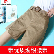 皮爾卡丹純棉工裝短褲女士夏季新款外穿直筒褲大碼薄款涼快顯瘦休閑五分褲 卡其色(含腰帶) XL (建議110-120斤)