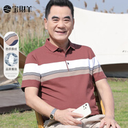 寶財羊爸爸裝桑蠶絲短袖t恤男夏季條紋polo衫中老年人上衣服父親節(jié)禮物
