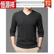 恒源祥（hengyuanxiang）100%羊毛衫男士V領(lǐng)長(cháng)袖T恤薄款針織衫春秋季中年毛衣打底衫 HYX--薄V 領(lǐng) 黑灰6501 L 170(建議120-135斤)