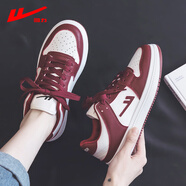 回力女鞋小白鞋女2025新款冬季加絨百搭黑白熊貓鞋子女學(xué)生休閑板鞋 酒紅色【小F】 36