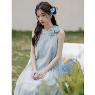 歐迪惠（Oudihui）2025年溫柔風(fēng)純欲沙灘度假風(fēng)掛脖背心連衣裙女裝夏季新款裙子夏天 淺藍色 S