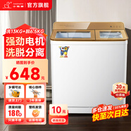 小鴨半自動(dòng)洗衣機(jī)迷你小型波輪大容量租房宿舍家用雙桶雙缸分區(qū)脫水甩干老式強(qiáng)力去污易操作 以舊換新 19.5公斤【洗13+脫6.5】玻璃面板大家庭首選