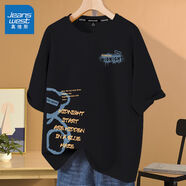 真維斯（JEANSWEST）短袖t恤女夏季2025新款ins時尚打底衫純棉上衣服女裝學生寬松半袖 黑色 日暮熊_KZ L