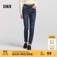 森馬（Semir）森柔|森馬牛仔褲女冬季修身抓毛小腳褲顯瘦舒適韓版休閑潮流長(zhǎng)褲 牛仔深藍(lán)88301 31