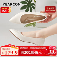 意爾康女鞋細(xì)跟通勤工作鞋淺口時(shí)裝高跟鞋單鞋女 26901W米白36