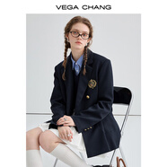 VEGA CHANG學(xué)院風(fēng)西裝女2025年秋季新款千鳥格刺繡胸章西服上衣 深藏青 M