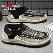 公牛世家溯溪鞋夏季涼鞋男防滑速干涉水釣魚(yú)鞋織物防臭鏤空洞洞鞋 黑色 39