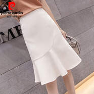 皮爾卡丹（pierre cardin）黑色半身裙子女夏季2025新款春秋小個子高腰a字包臀魚尾中長短裙 杏色 M (90-100斤)