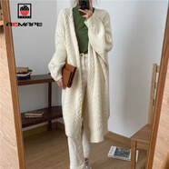 AEMAPE 針織衫女2026春秋冬季中長(cháng)款毛衣開(kāi)衫外套女韓版時(shí)尚百搭上衣 米白色 S _建議80-100斤