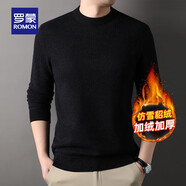 羅蒙（ROMON）仿雪貂絨圓領(lǐng)針織衫男2024秋冬新款中青年純色加絨加厚打底毛衣男 3Z542M01藏青色 XL 180 （建議140-155斤）